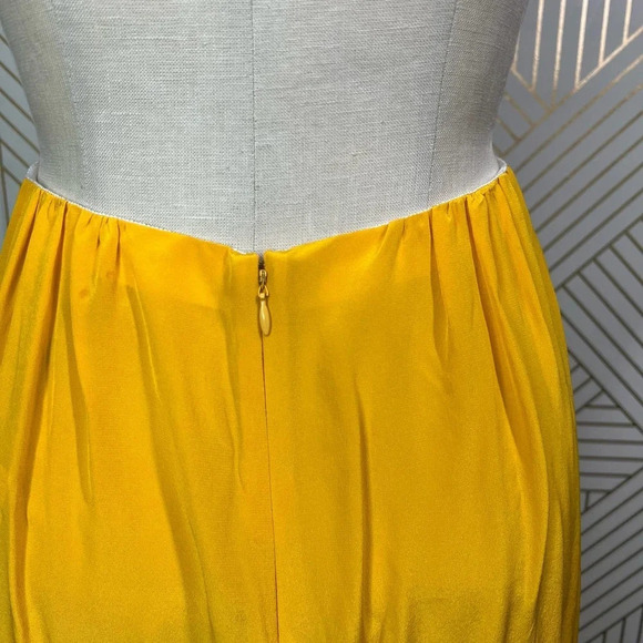 Tome Bow Tie Front Midi Silk Skirt in Marigold Yellow Size US Large - Picture 9 of 12